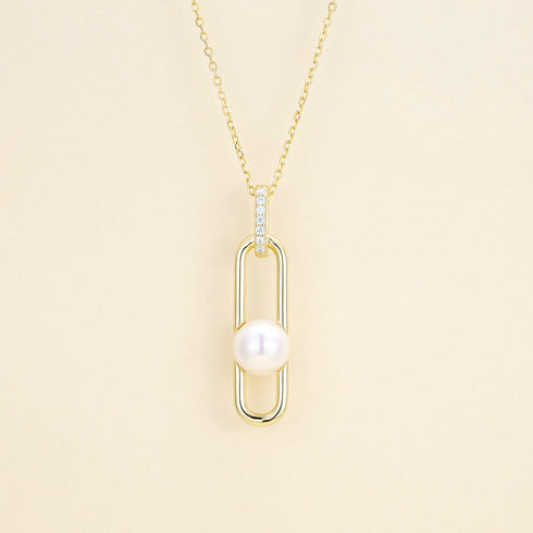Modern Link Pearl Pendant Necklace - Gold Vermeil